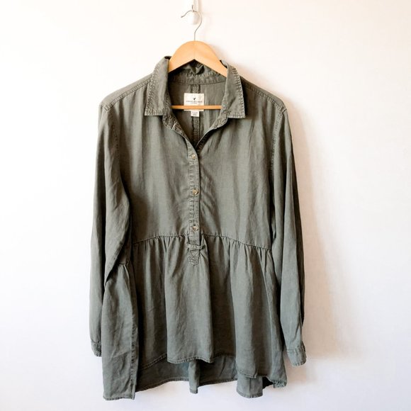 American Eagle Army Green Babydoll Peplum Top XL - Picture 3 of 7